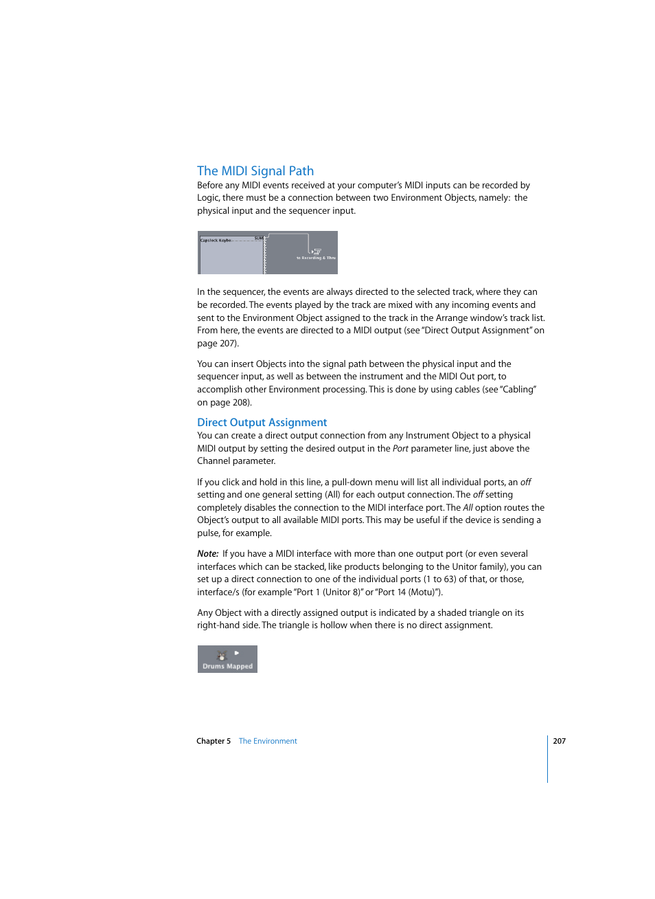 The midi signal path, Direct output assignment | Apple Logic Pro 7 User Manual | Page 207 / 730