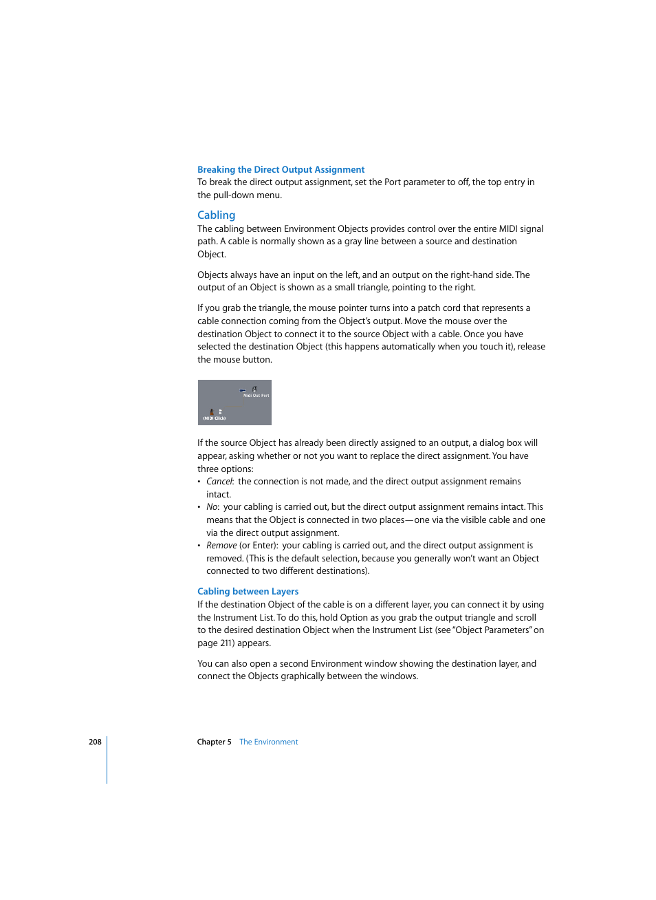 Breaking the direct output assignment, Cabling, Cabling between layers | Apple Logic Pro 7 User Manual | Page 208 / 730