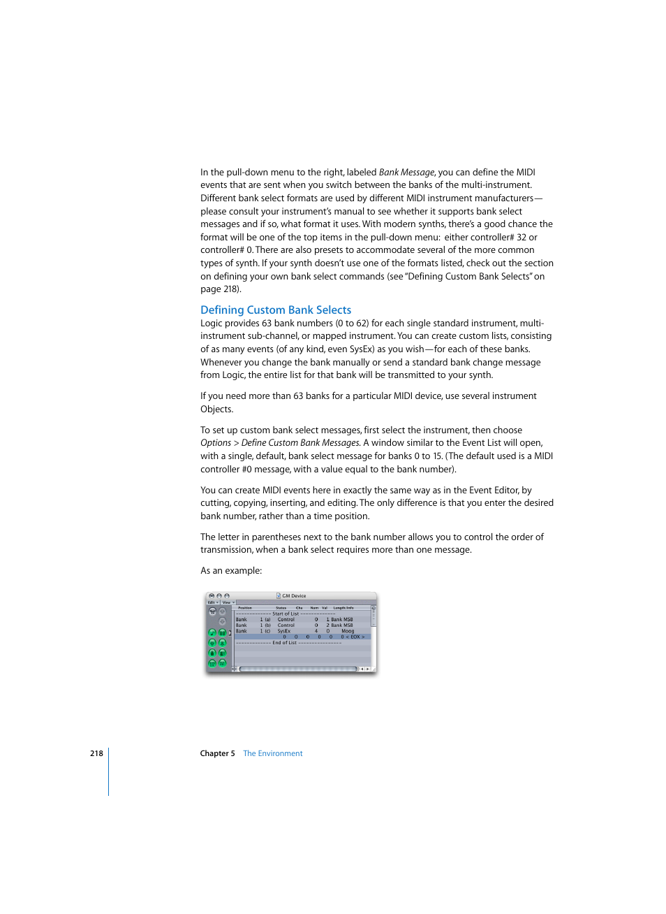 Defining custom bank selects | Apple Logic Pro 7 User Manual | Page 218 / 730