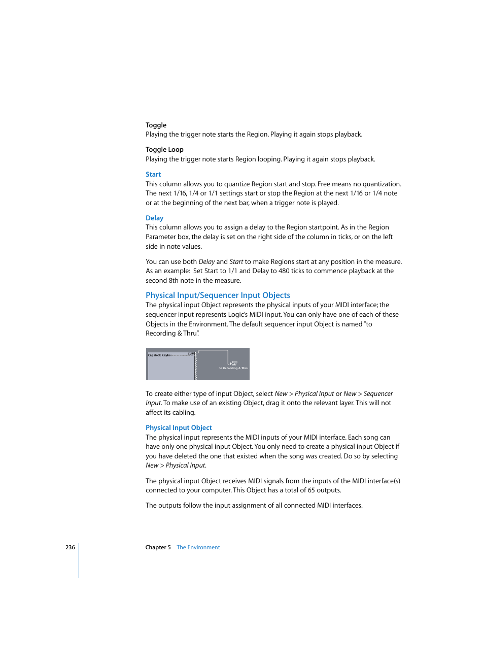 Start, Delay, Physical input/sequencer input objects | Physical input object | Apple Logic Pro 7 User Manual | Page 236 / 730