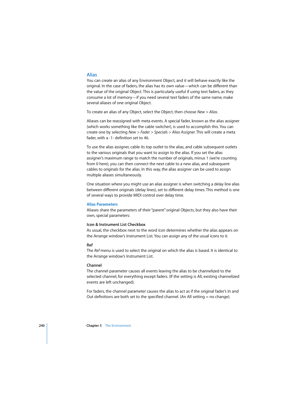 Alias, Alias parameters | Apple Logic Pro 7 User Manual | Page 240 / 730