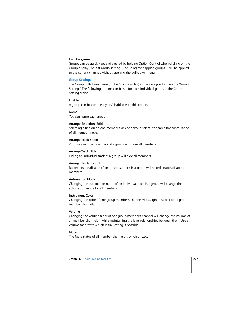 Group settings | Apple Logic Pro 7 User Manual | Page 277 / 730