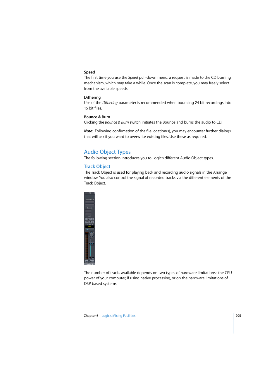 Audio object types, Track object | Apple Logic Pro 7 User Manual | Page 295 / 730