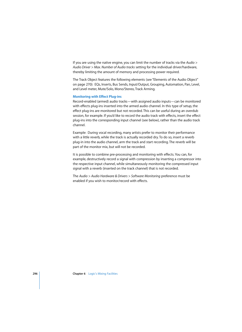 Monitoring with effect plug-ins | Apple Logic Pro 7 User Manual | Page 296 / 730