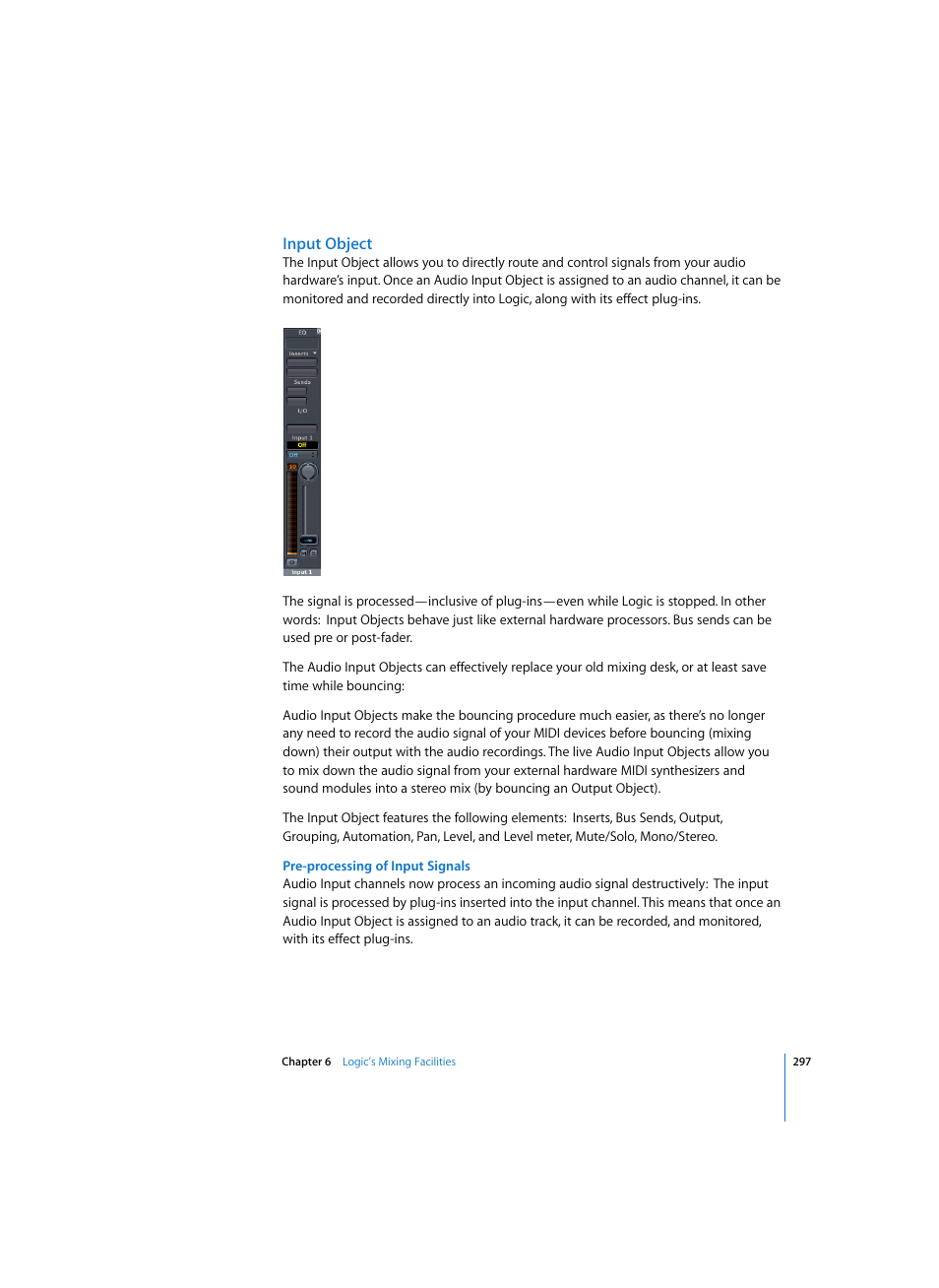 Input object, Pre-processing of input signals | Apple Logic Pro 7 User Manual | Page 297 / 730