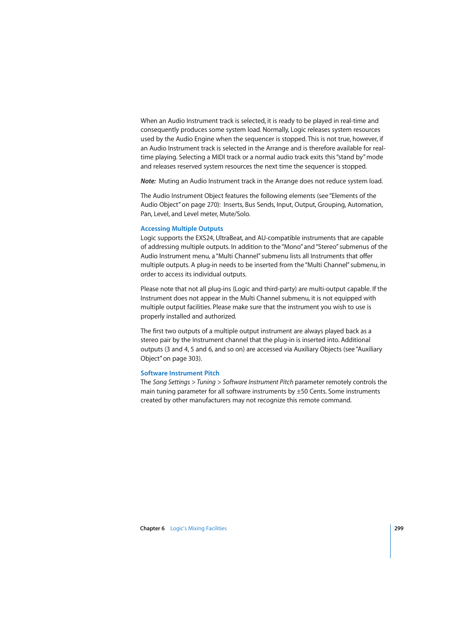 Accessing multiple outputs, Software instrument pitch | Apple Logic Pro 7 User Manual | Page 299 / 730