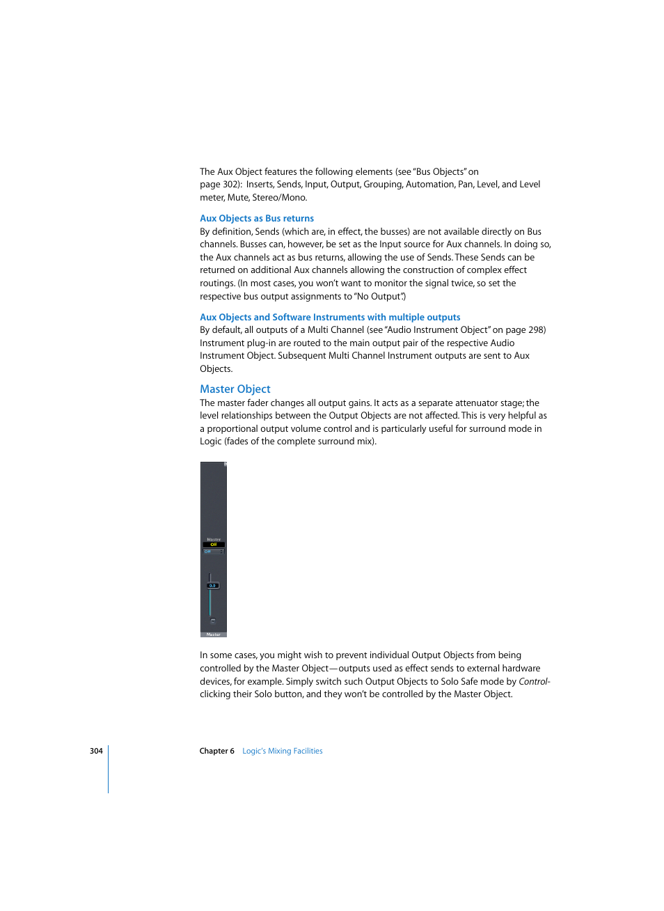 Aux objects as bus returns, Master object | Apple Logic Pro 7 User Manual | Page 304 / 730