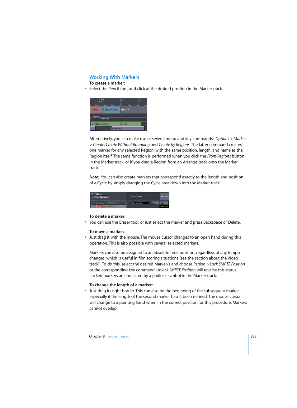 Working with markers | Apple Logic Pro 7 User Manual | Page 333 / 730