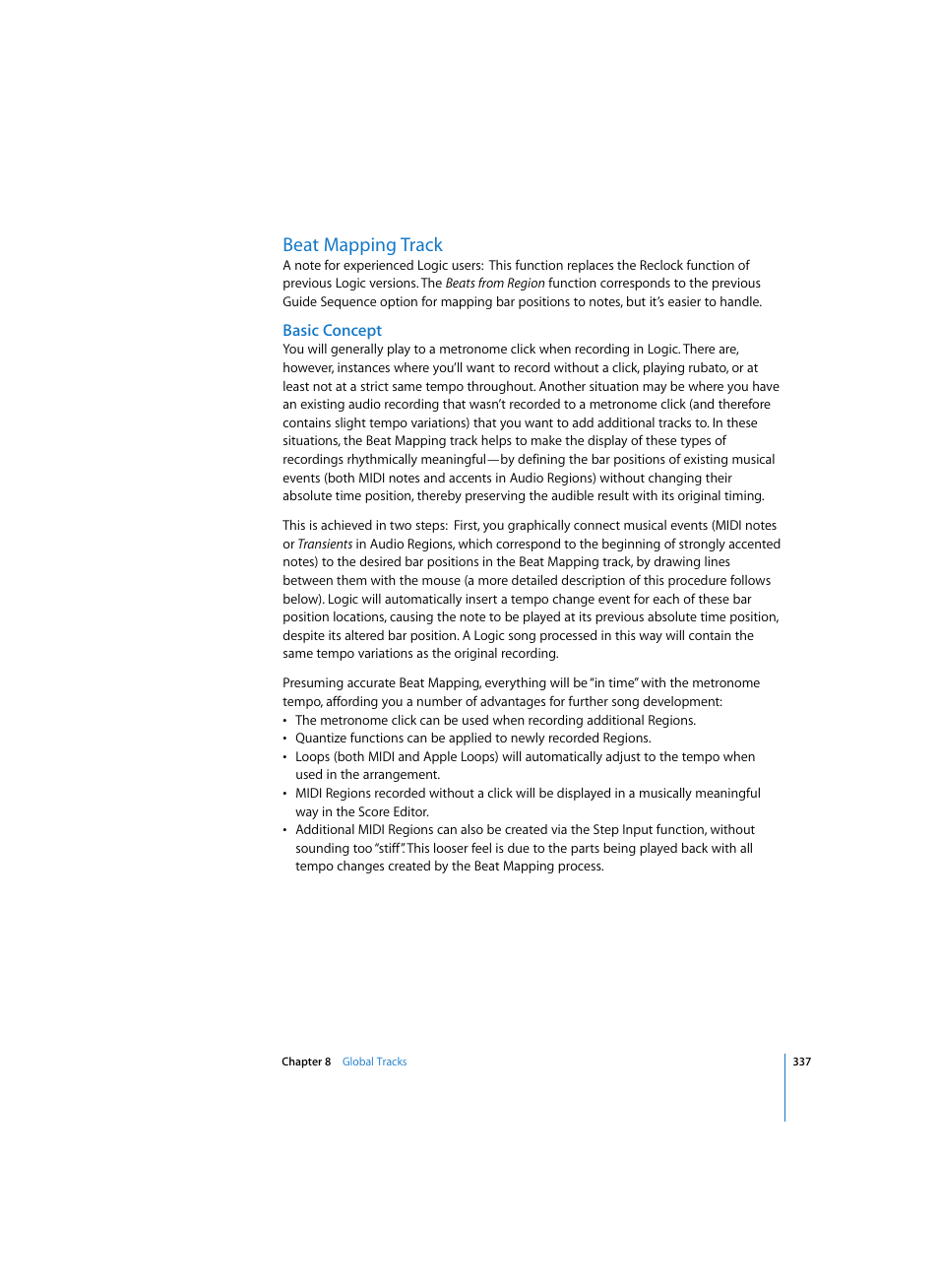 Beat mapping track, Basic concept | Apple Logic Pro 7 User Manual | Page 337 / 730