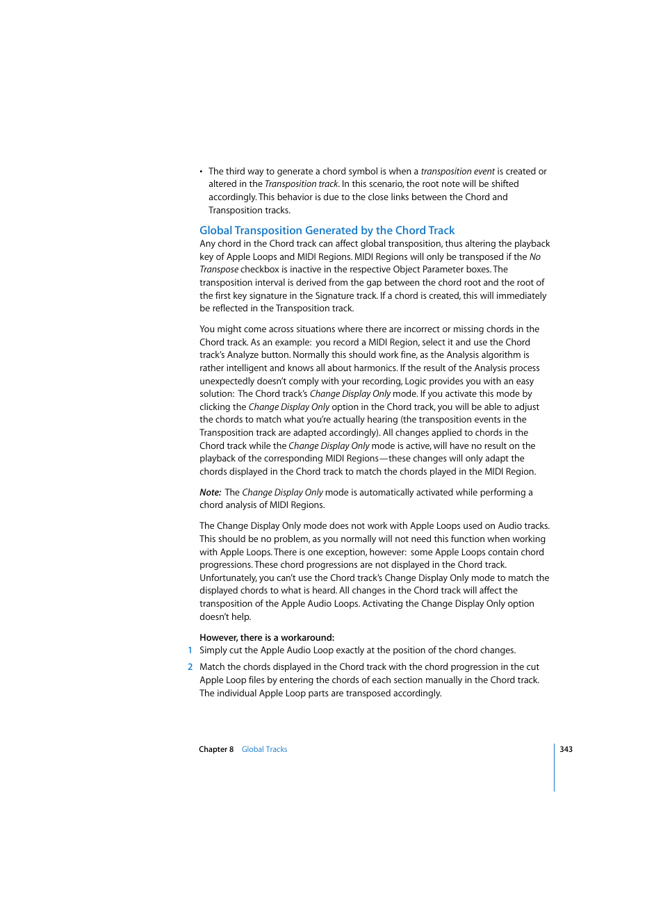 Global transposition generated by the chord track | Apple Logic Pro 7 User Manual | Page 343 / 730
