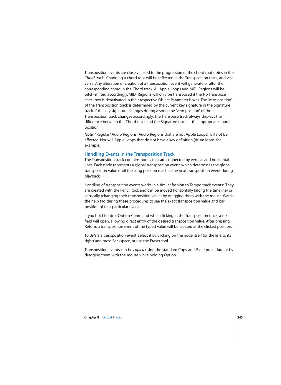 Handling events in the transposition track | Apple Logic Pro 7 User Manual | Page 345 / 730