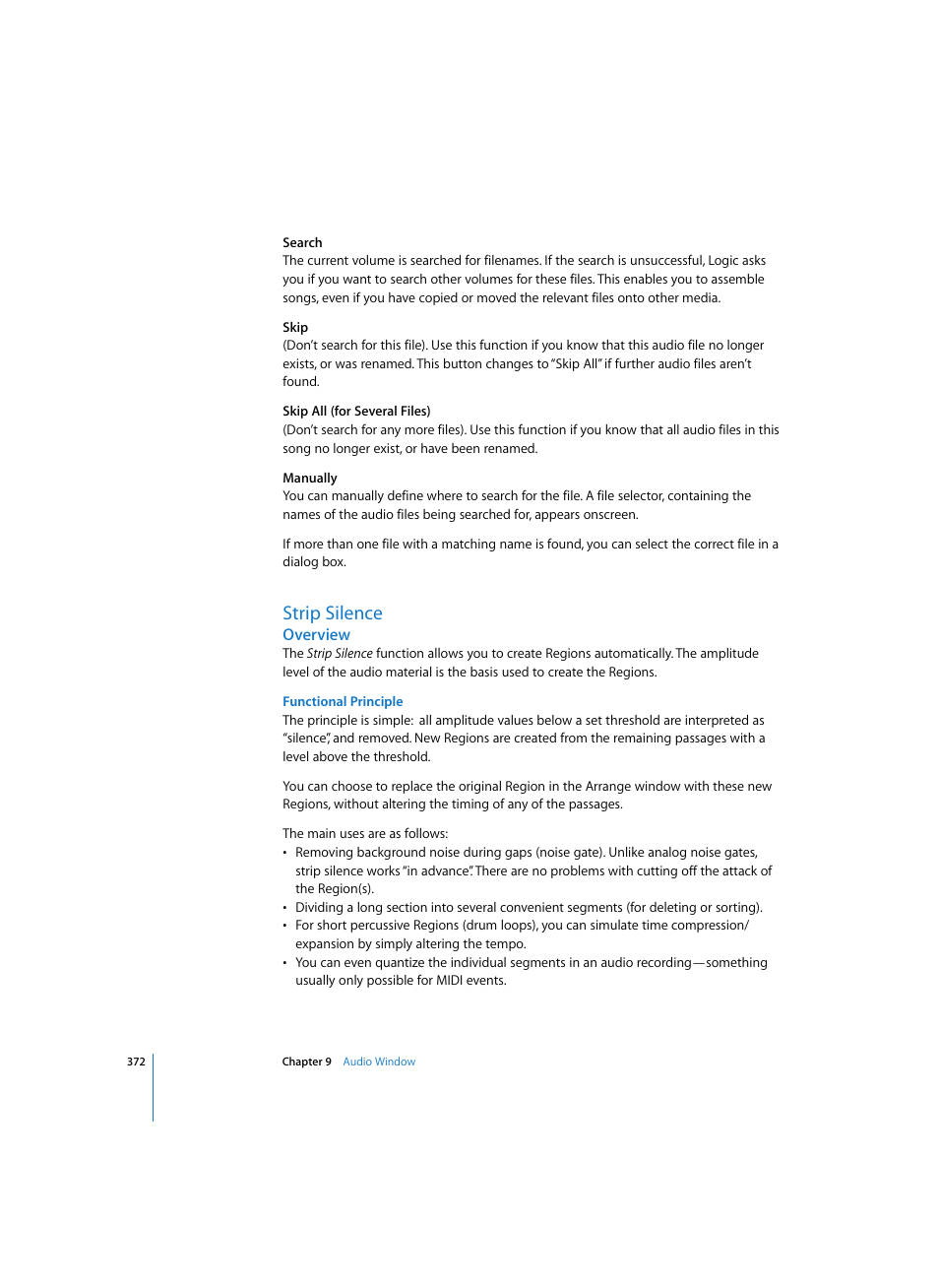 Strip silence, Overview, Functional principle | Apple Logic Pro 7 User Manual | Page 372 / 730