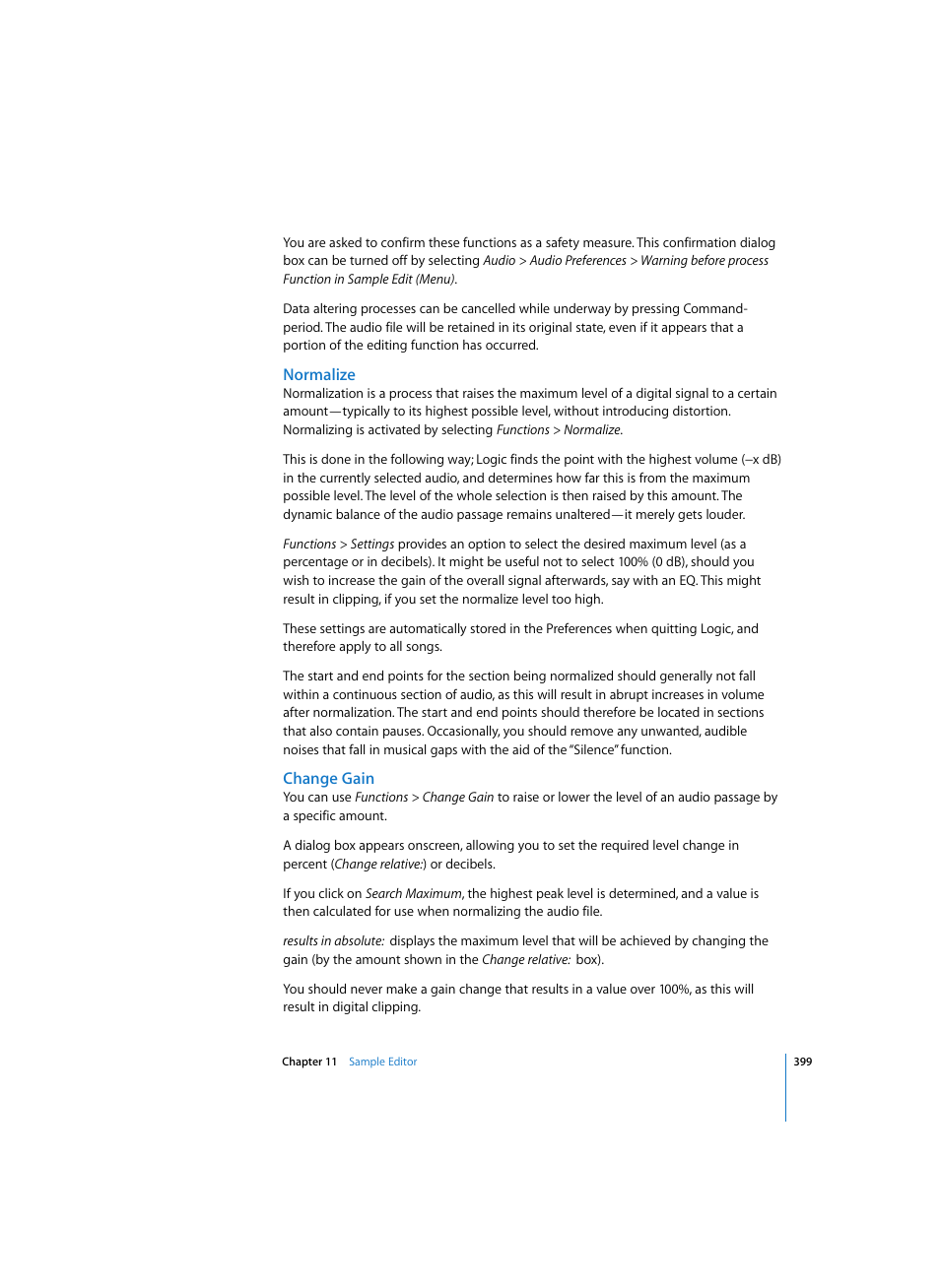 Normalize, Change gain | Apple Logic Pro 7 User Manual | Page 399 / 730