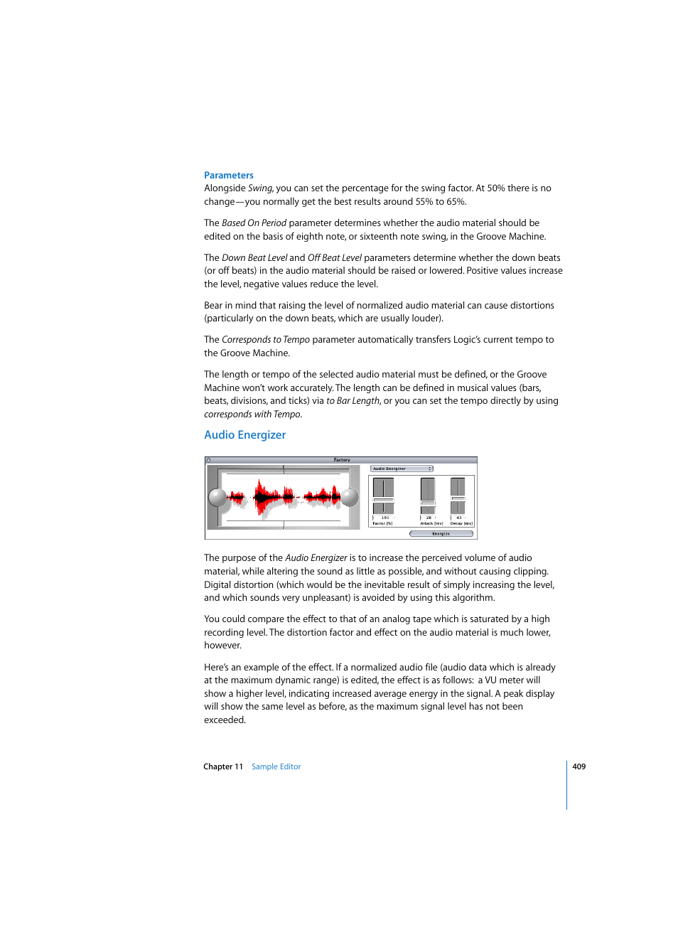 Parameters, Audio energizer | Apple Logic Pro 7 User Manual | Page 409 / 730