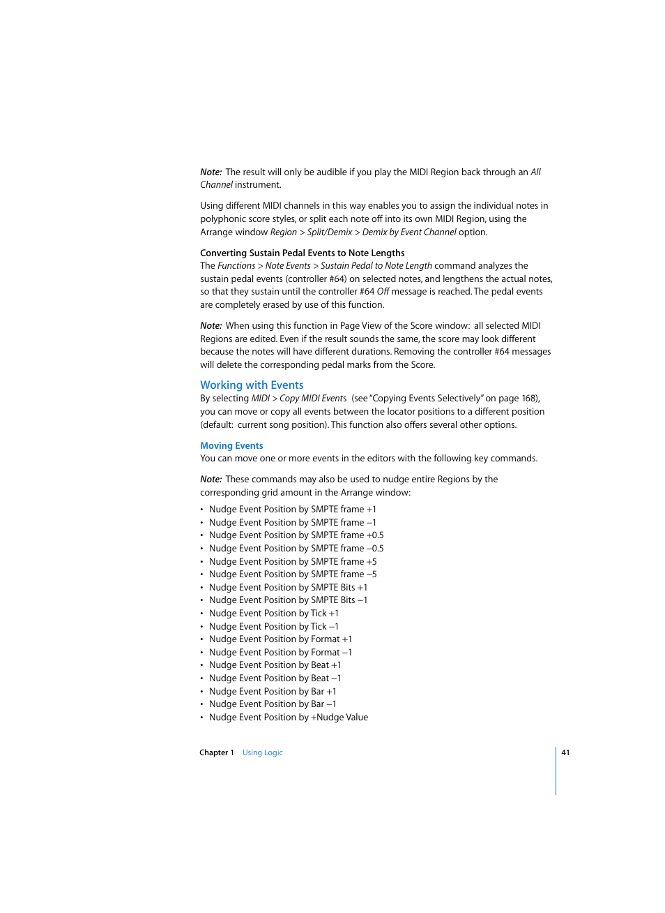 Working with events, Moving events | Apple Logic Pro 7 User Manual | Page 41 / 730