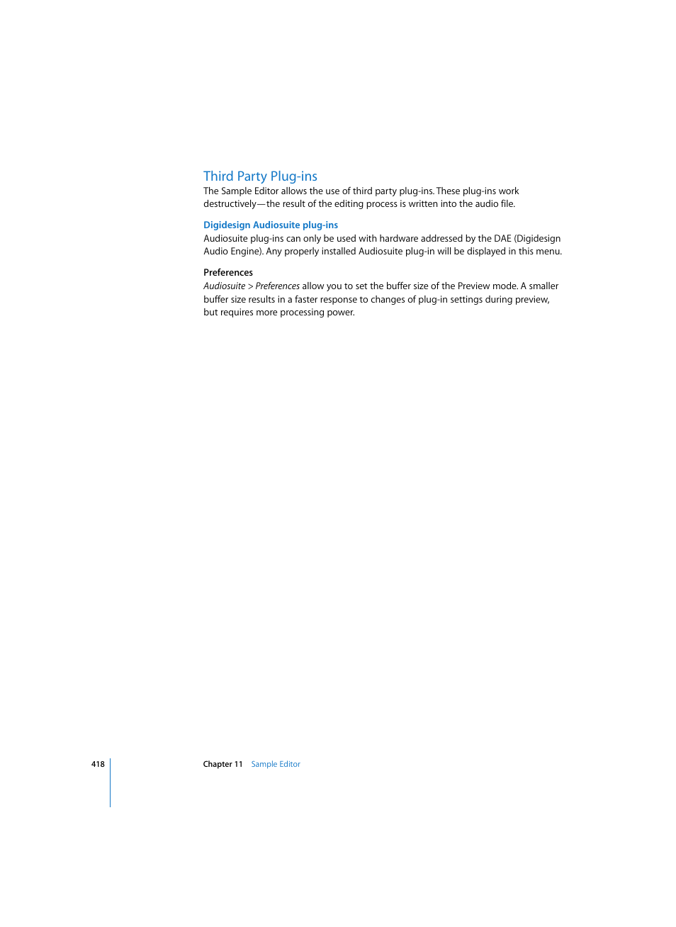 Third party plug-ins, Digidesign audiosuite plug-ins | Apple Logic Pro 7 User Manual | Page 418 / 730