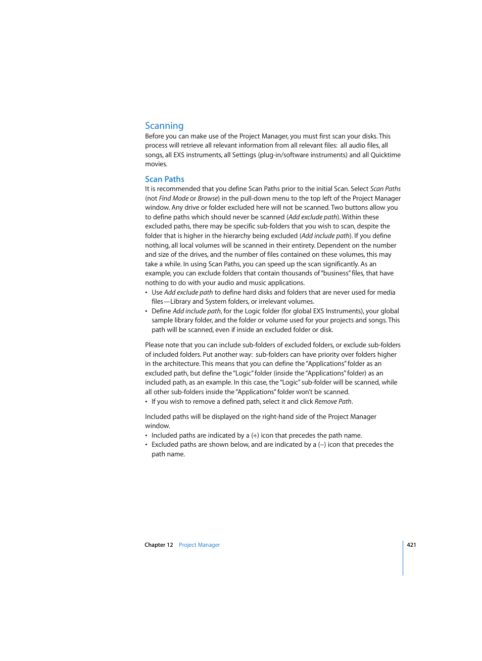 Scanning, Scan paths | Apple Logic Pro 7 User Manual | Page 421 / 730