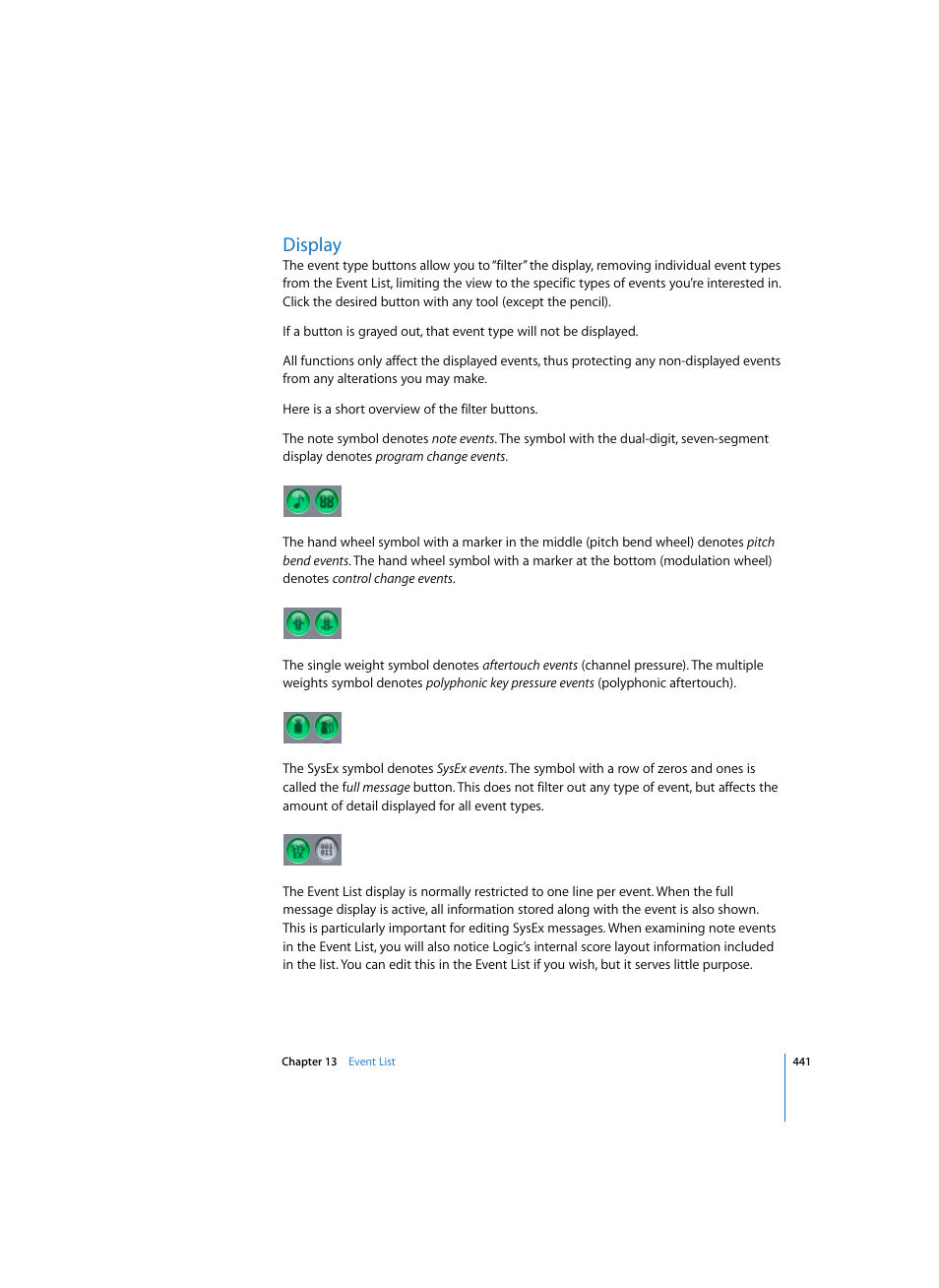 Display | Apple Logic Pro 7 User Manual | Page 441 / 730