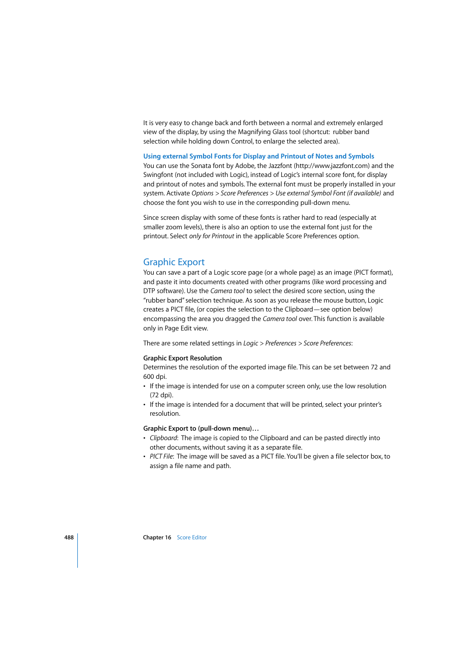 Graphic export | Apple Logic Pro 7 User Manual | Page 488 / 730