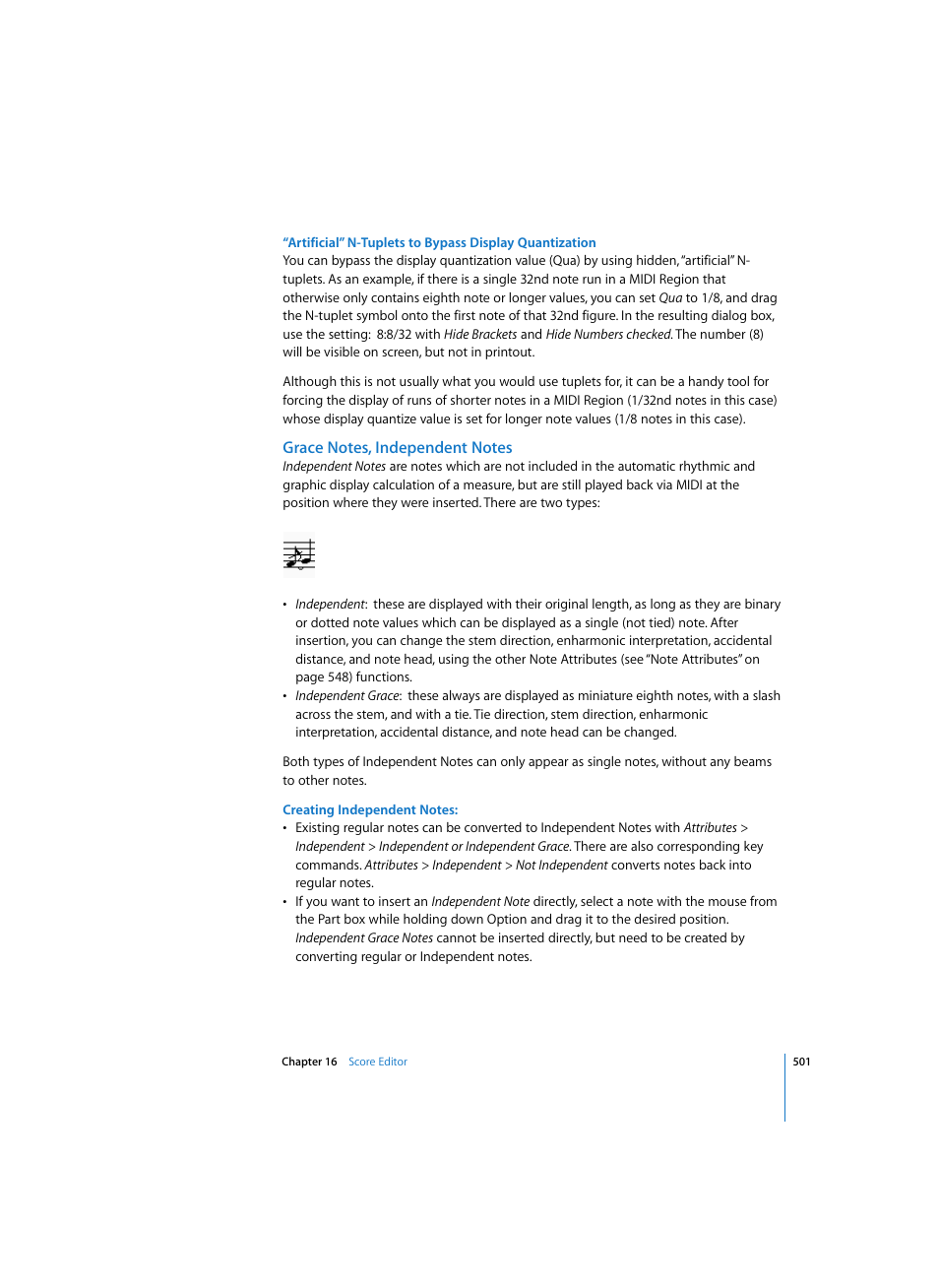 Grace notes, independent notes, Creating independent notes | Apple Logic Pro 7 User Manual | Page 501 / 730