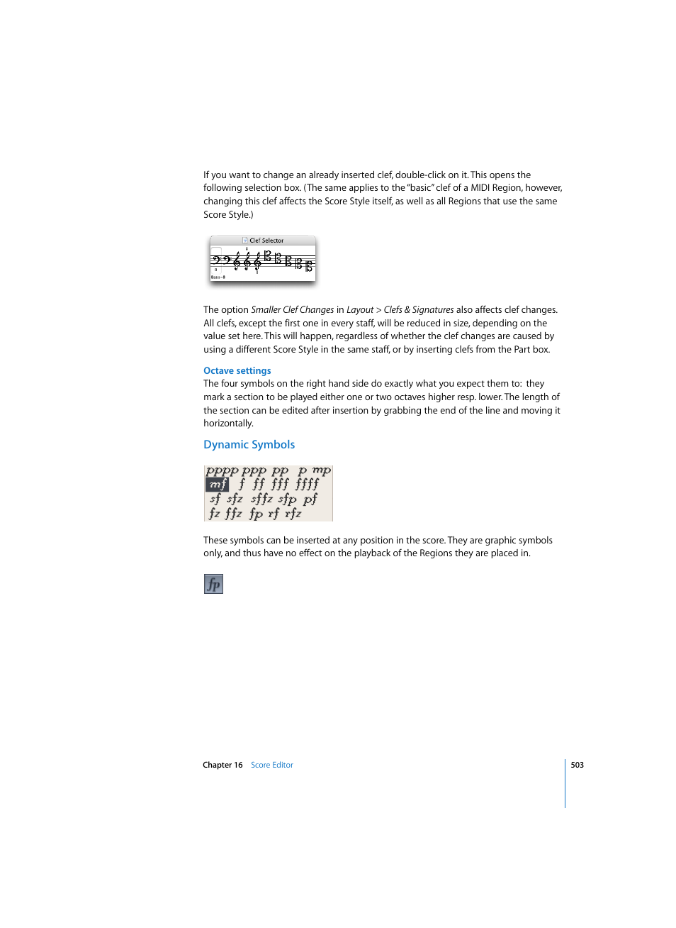Octave settings, Dynamic symbols | Apple Logic Pro 7 User Manual | Page 503 / 730