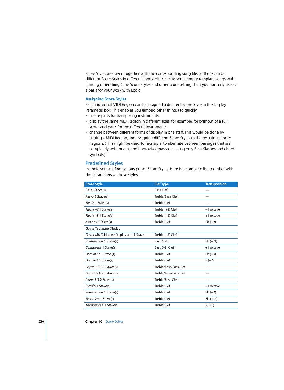 Assigning score styles, Predefined styles | Apple Logic Pro 7 User Manual | Page 530 / 730