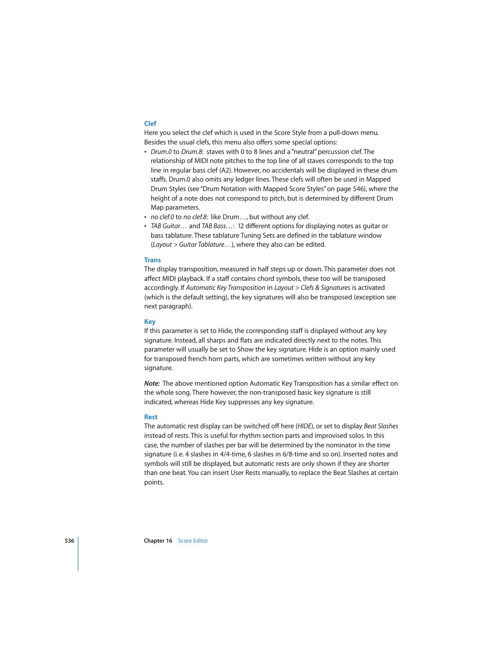 Clef, Trans, Rest | Apple Logic Pro 7 User Manual | Page 536 / 730