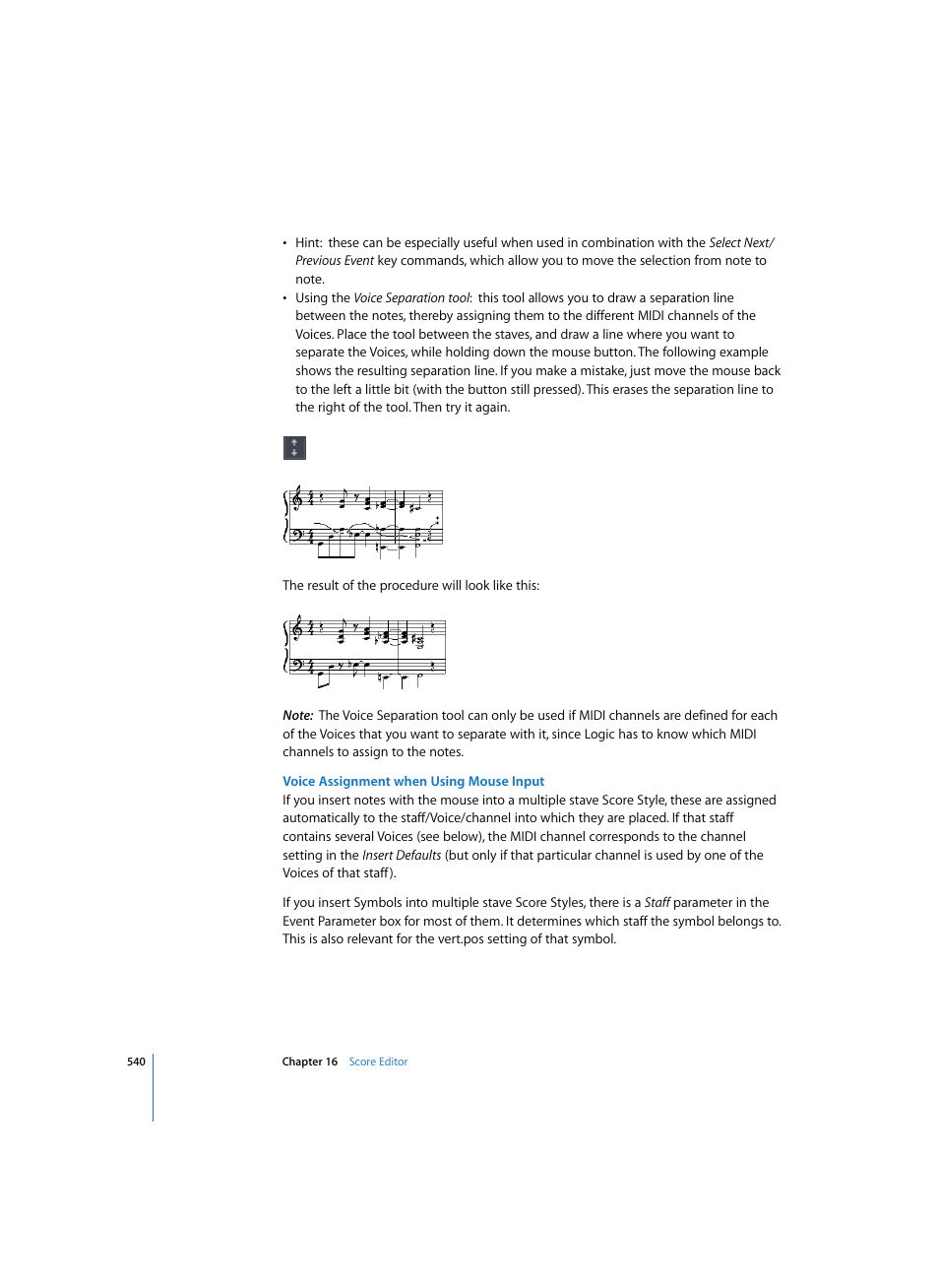 Voice assignment when using mouse input | Apple Logic Pro 7 User Manual | Page 540 / 730