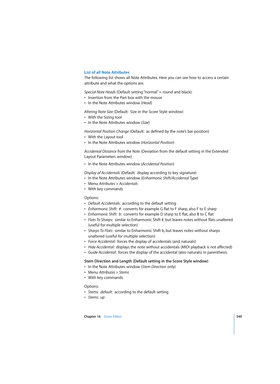 List of all note attributes | Apple Logic Pro 7 User Manual | Page 549 / 730