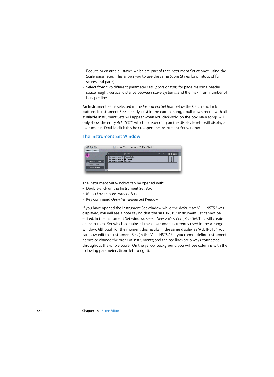 The instrument set window | Apple Logic Pro 7 User Manual | Page 554 / 730