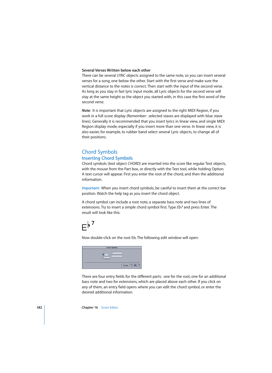 Chord symbols, Inserting chord symbols | Apple Logic Pro 7 User Manual | Page 582 / 730