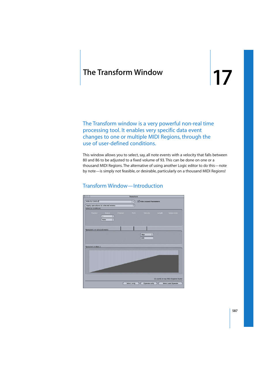 The transform window, Transform window—introduction | Apple Logic Pro 7 User Manual | Page 587 / 730