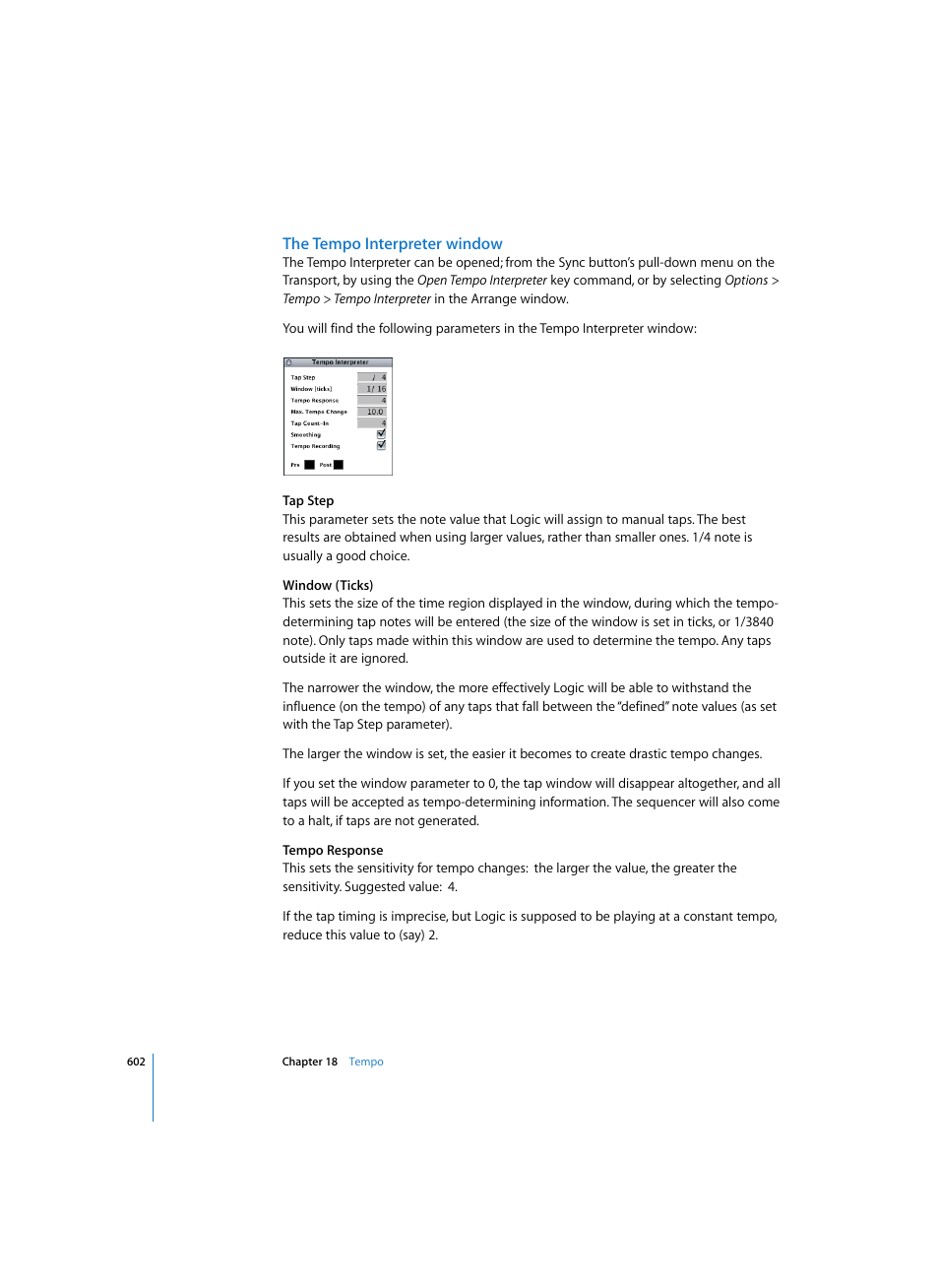 The tempo interpreter window | Apple Logic Pro 7 User Manual | Page 602 / 730