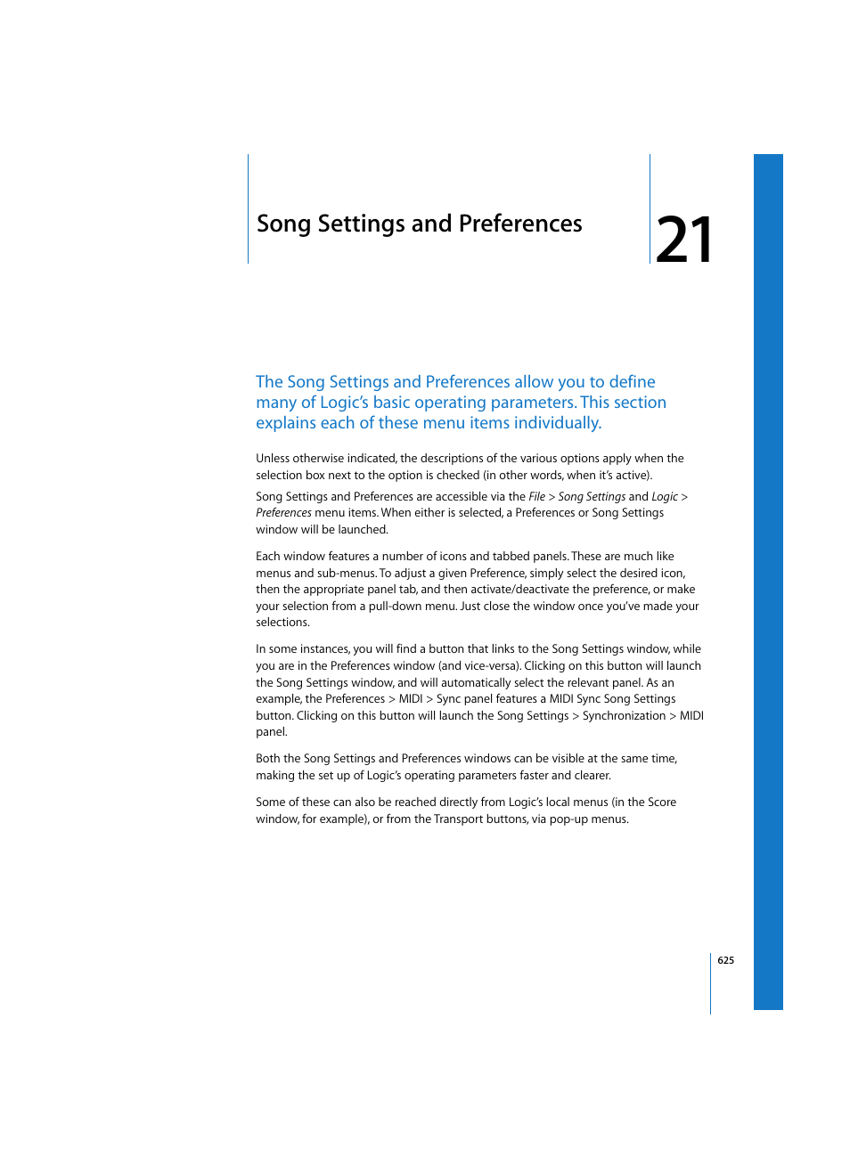 Song settings and preferences | Apple Logic Pro 7 User Manual | Page 625 / 730