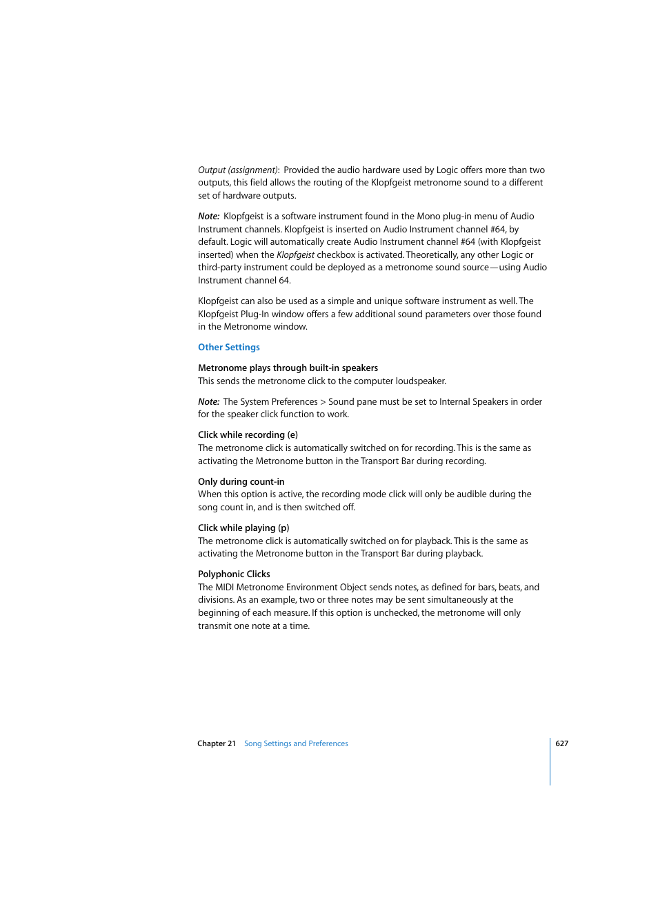 Other settings | Apple Logic Pro 7 User Manual | Page 627 / 730