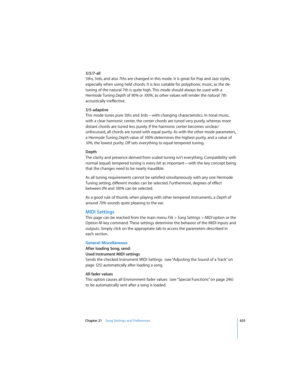 Midi settings, General: miscellaneous | Apple Logic Pro 7 User Manual | Page 635 / 730