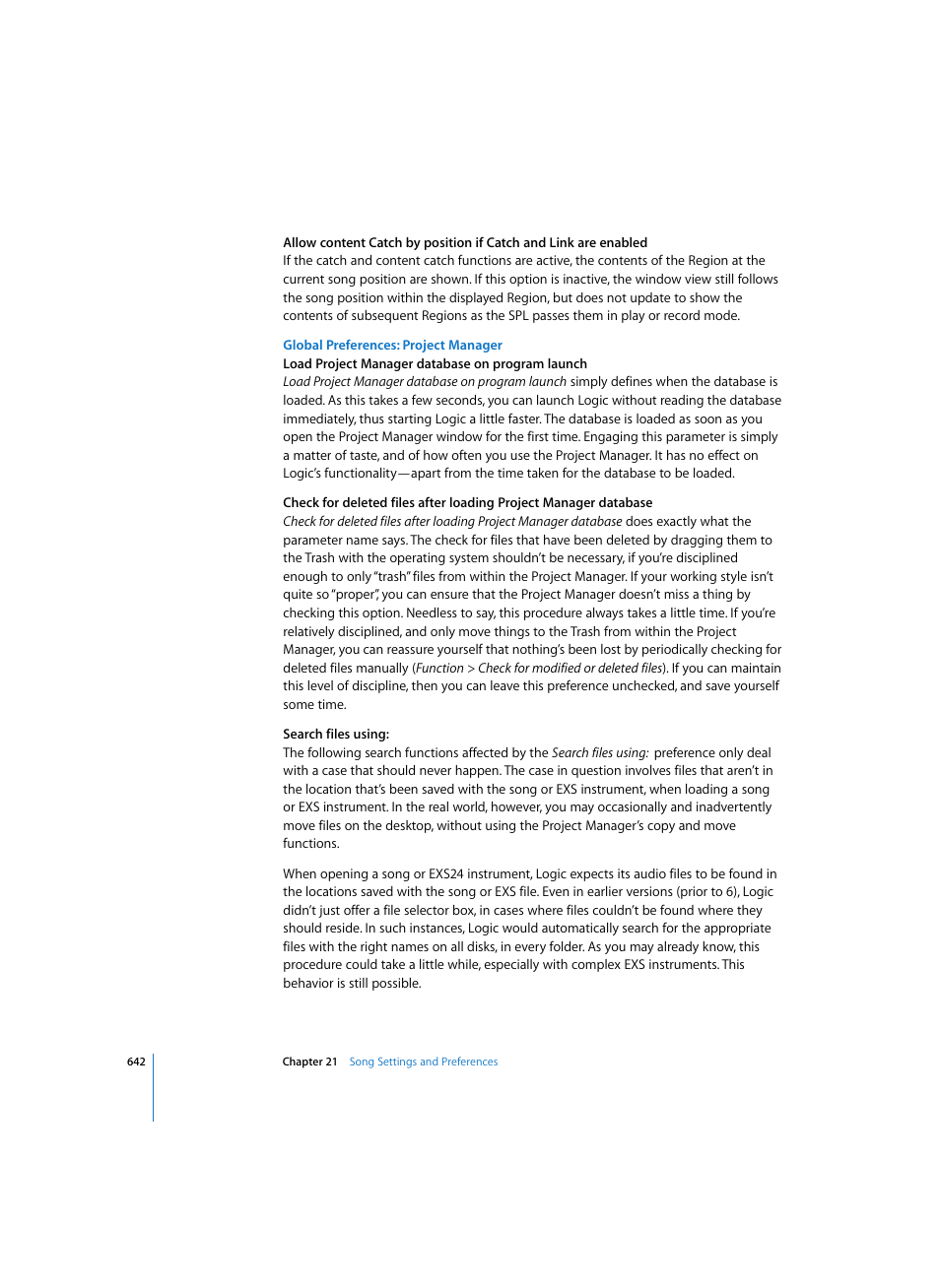 Global preferences: project manager | Apple Logic Pro 7 User Manual | Page 642 / 730
