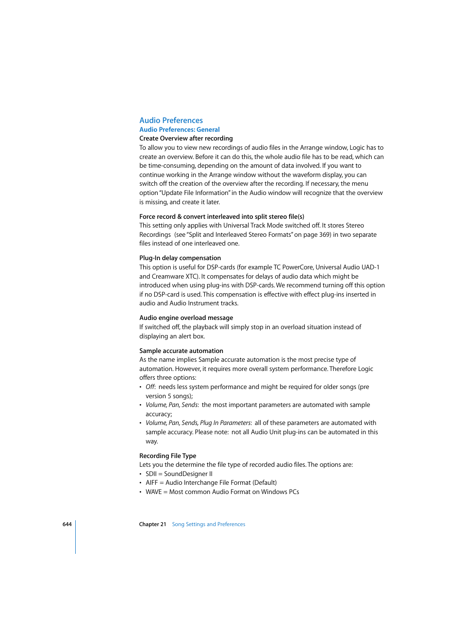 Audio preferences, Audio preferences: general | Apple Logic Pro 7 User Manual | Page 644 / 730