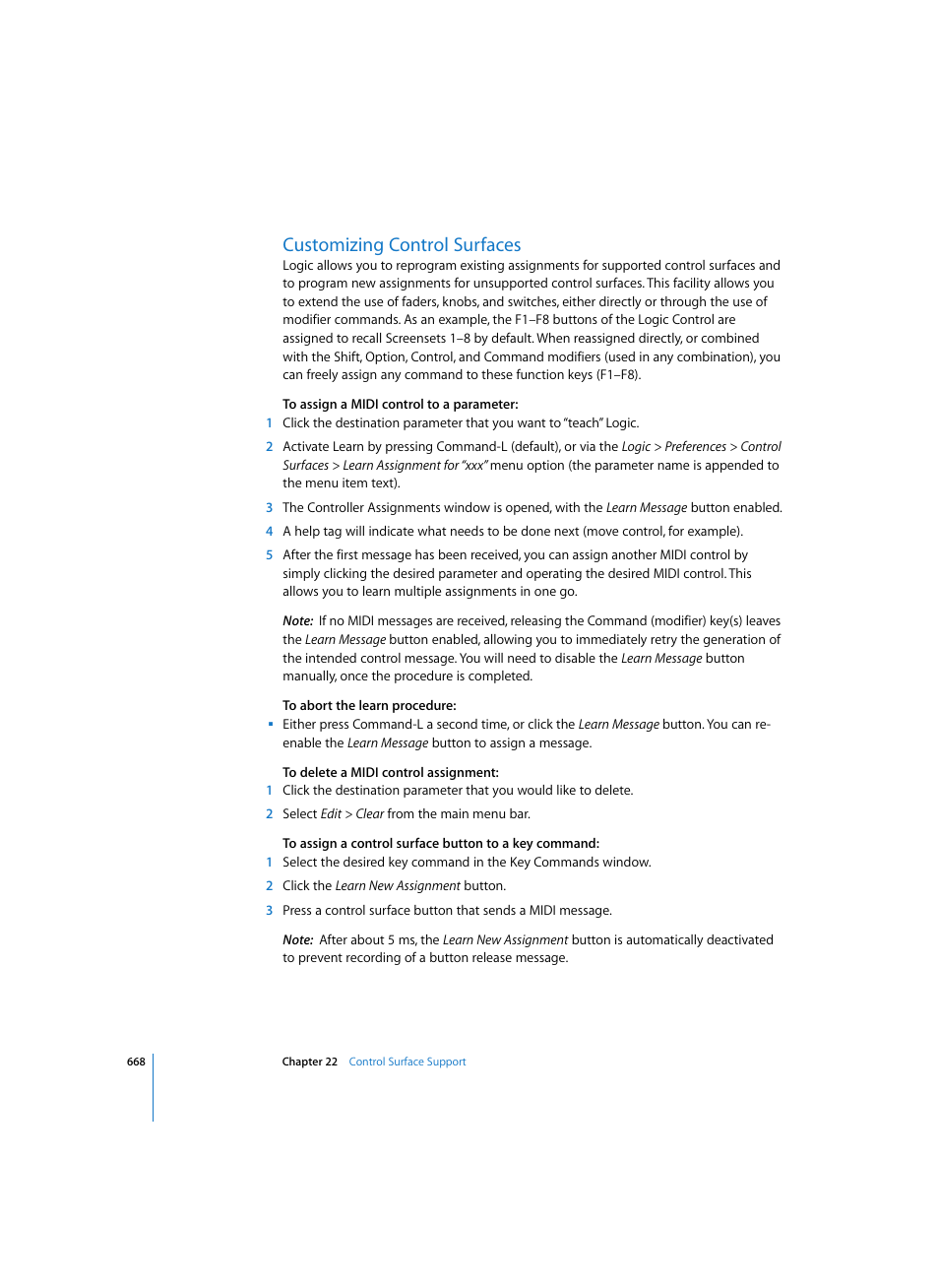 Customizing control surfaces | Apple Logic Pro 7 User Manual | Page 668 / 730