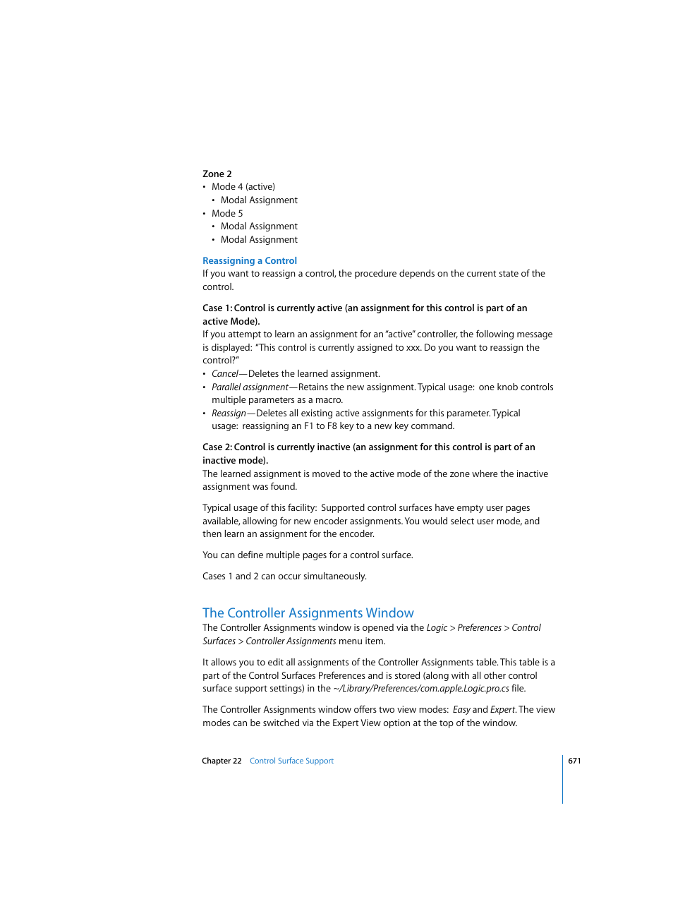 Reassigning a control, The controller assignments window | Apple Logic Pro 7 User Manual | Page 671 / 730