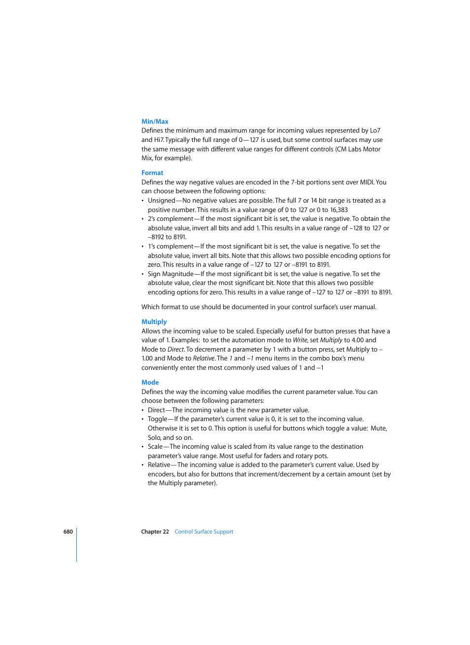 Min/max, Format, Multiply | Mode | Apple Logic Pro 7 User Manual | Page 680 / 730