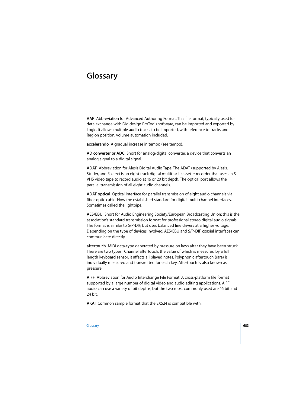 Glossary | Apple Logic Pro 7 User Manual | Page 683 / 730