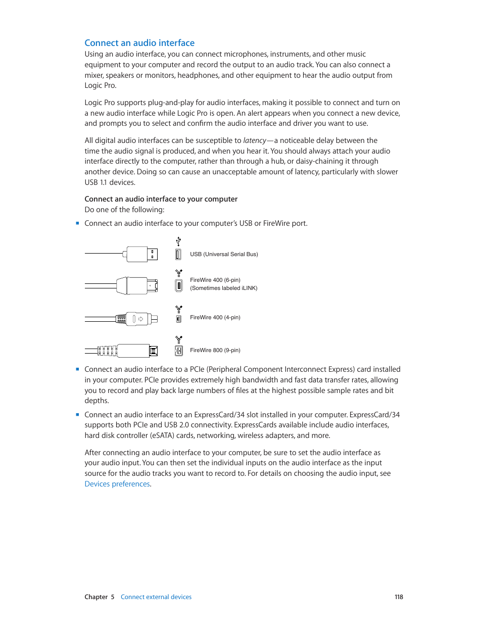 Connect an audio interface | Apple Logic Pro X User Manual | Page 118 / 919