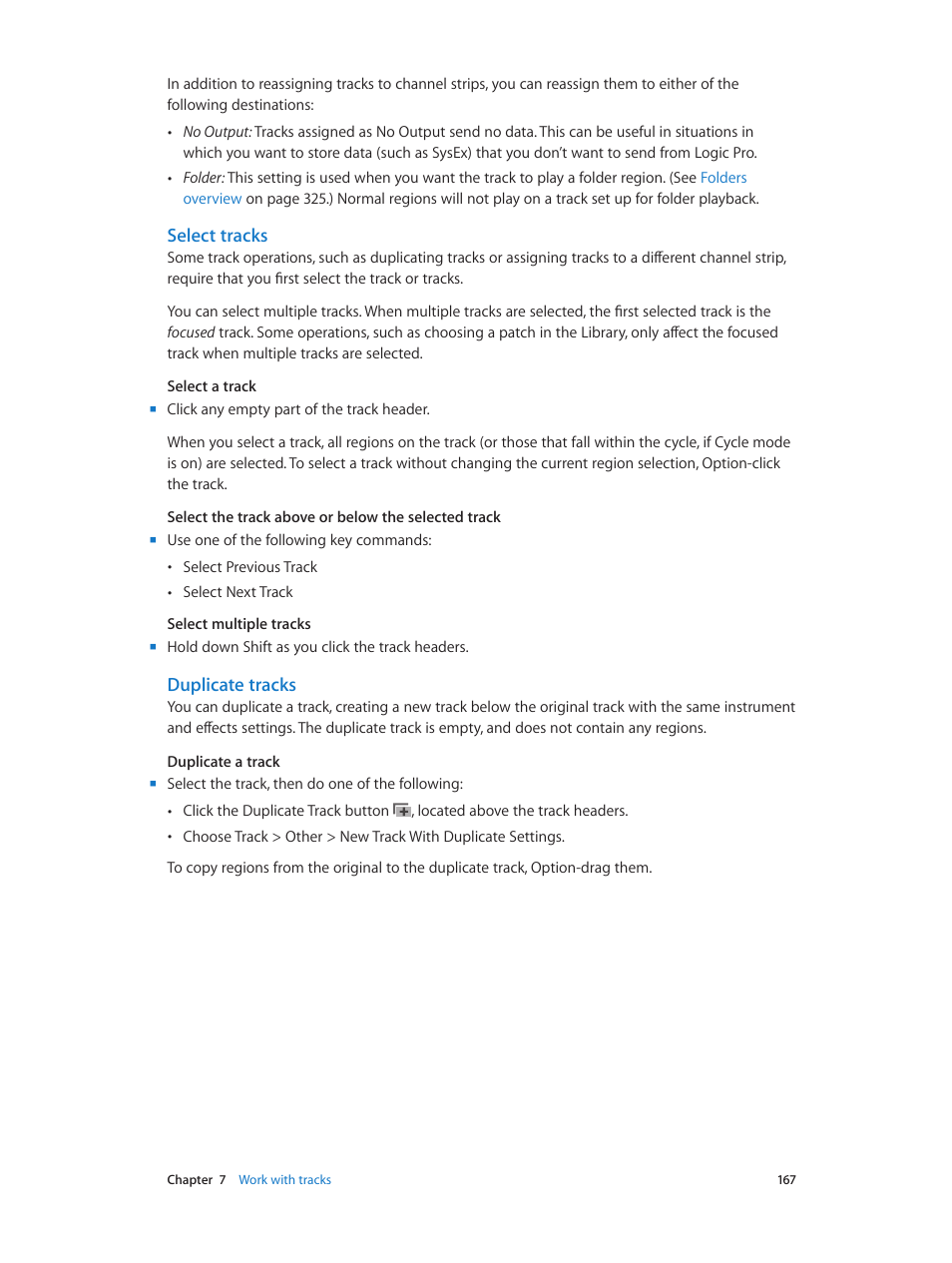 Select tracks, Duplicate tracks | Apple Logic Pro X User Manual | Page 167 / 919