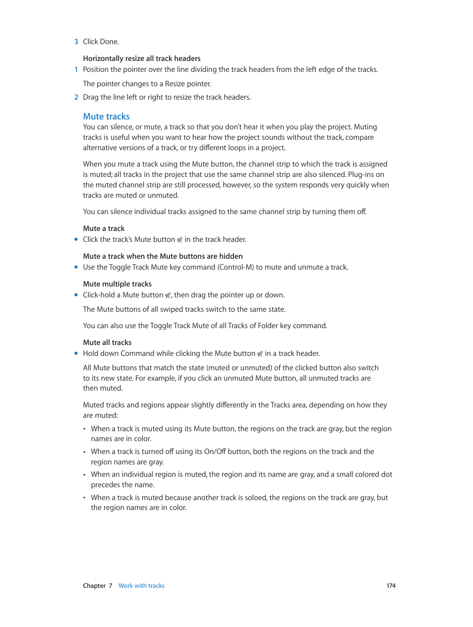 Mute tracks | Apple Logic Pro X User Manual | Page 174 / 919