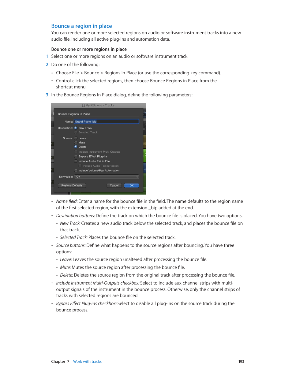 Bounce a region in place | Apple Logic Pro X User Manual | Page 193 / 919