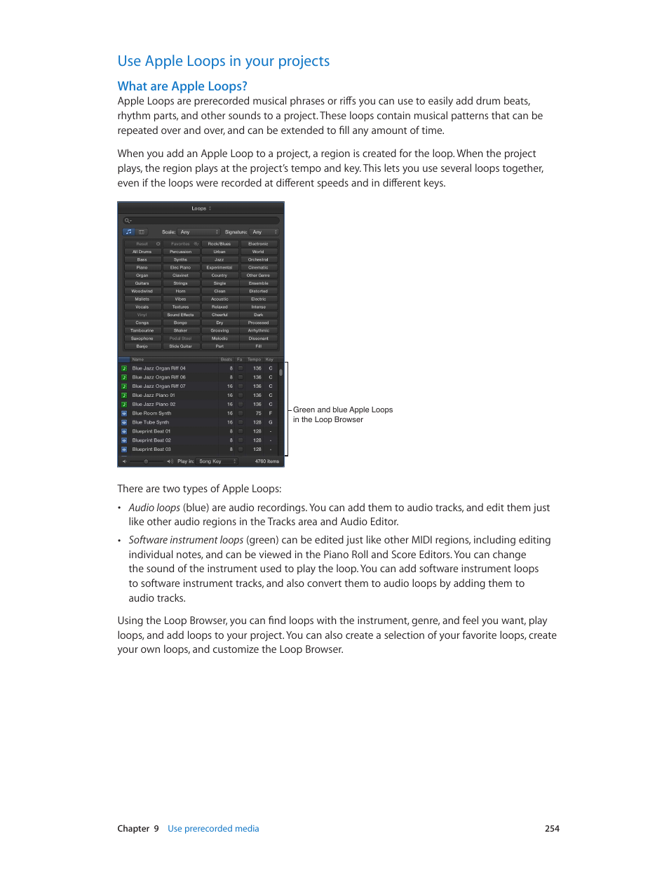Use apple loops in your projects, What are apple loops, 254 use apple loops in your projects 254 | Apple Logic Pro X User Manual | Page 254 / 919