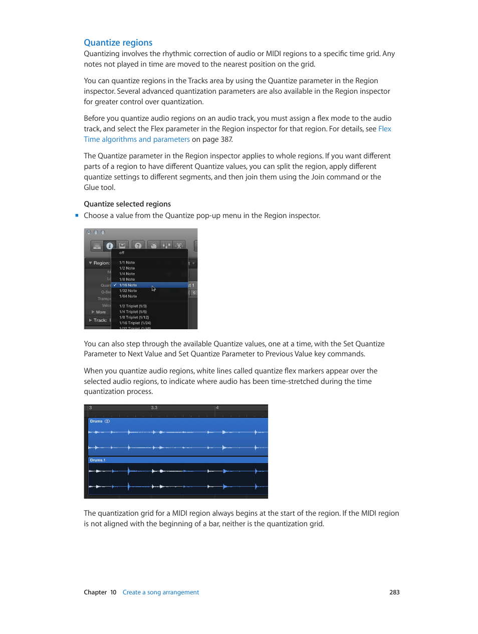 Quantize regions | Apple Logic Pro X User Manual | Page 283 / 919