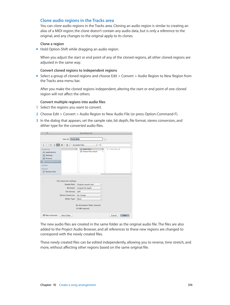 Clone audio regions in the tracks area | Apple Logic Pro X User Manual | Page 314 / 919