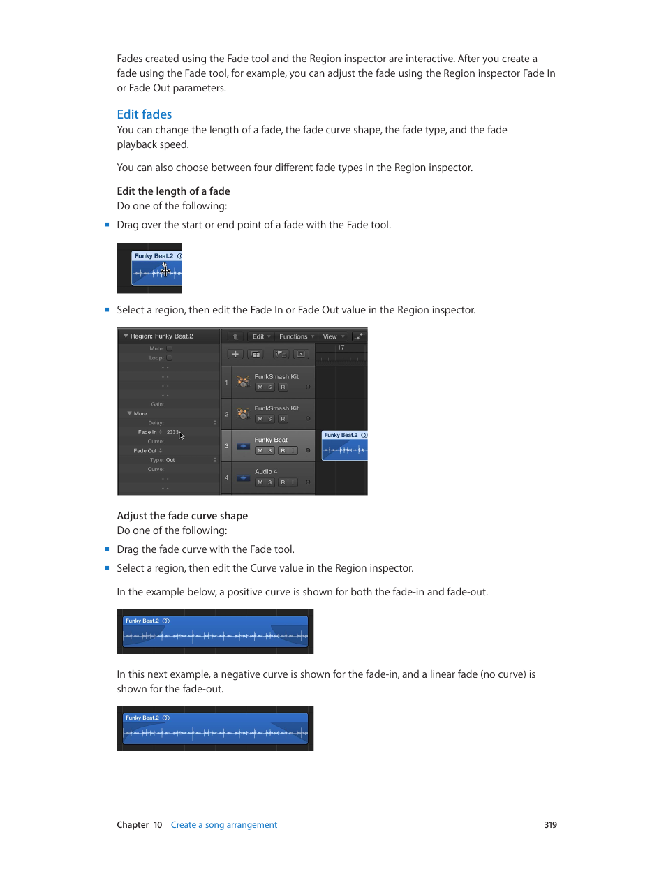 Edit fades | Apple Logic Pro X User Manual | Page 319 / 919